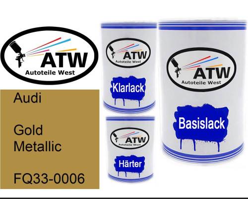 Audi, Gold Metallic, FQ33-0006: 500ml Lackdose + 500ml Klarlack + 250ml Härter - Set, von ATW Autoteile West.